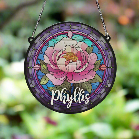 Peony Personalised Stained Glass Effect Suncatcher